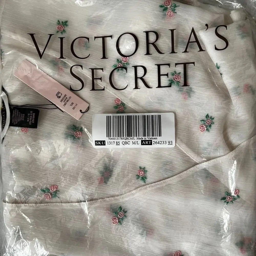 Victoria's Secret Chiffon Floral Embroidered Accents Long Robe, M/L